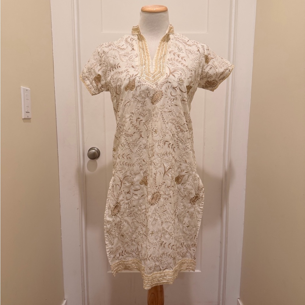 Vintage Cream Tunic/Kurta with Gold Embroidery and Sequin Trim